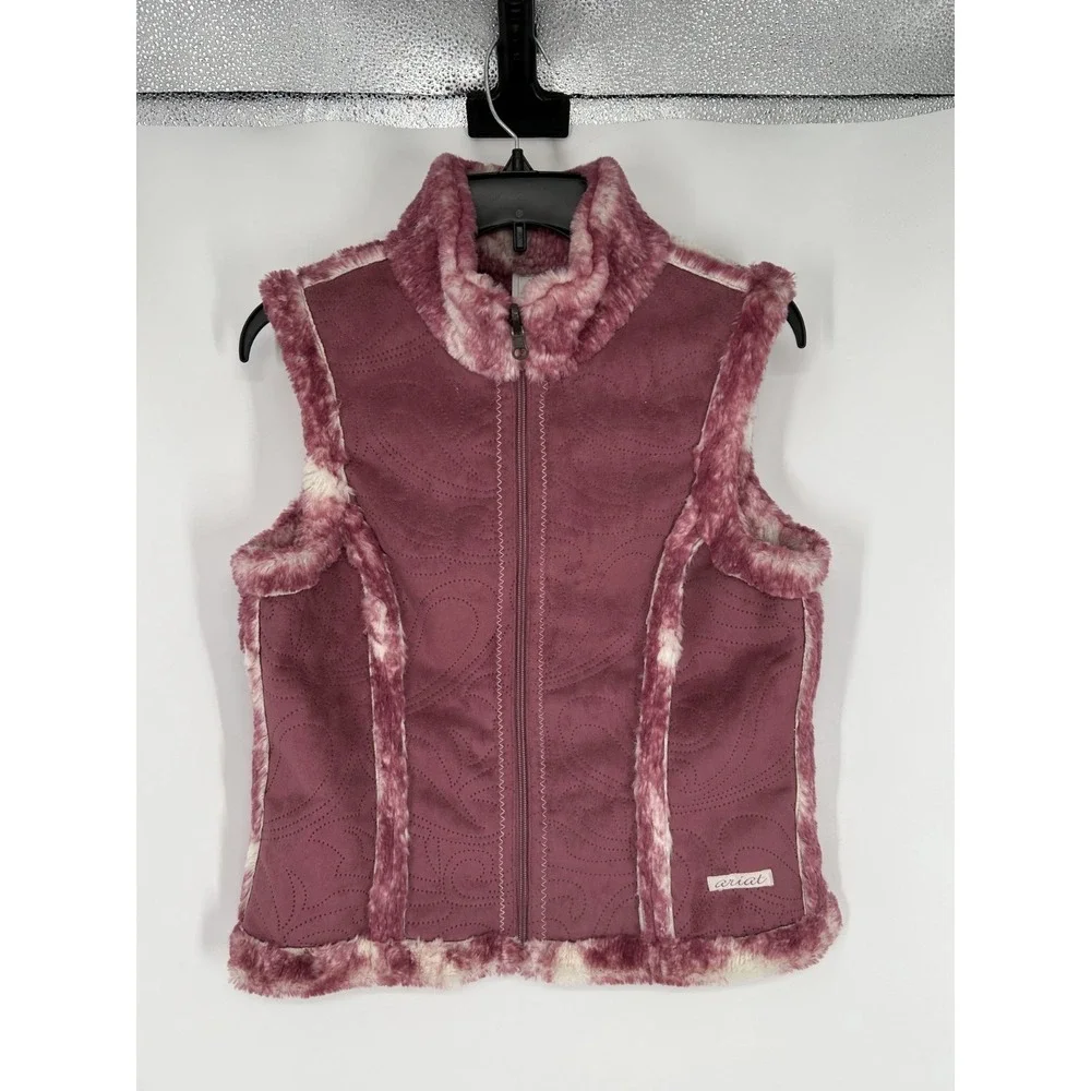 Ariat Faux Suede Vest Women's Small Coral Fleece Lined Paisley‎ Eyelet Full Zip